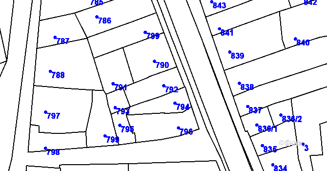 Parcela st. 792 v KÚ Žabčice, Katastrální mapa