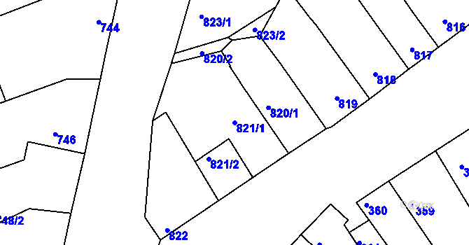 Parcela st. 821/1 v KÚ Žabčice, Katastrální mapa