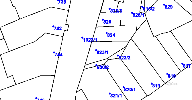 Parcela st. 823/1 v KÚ Žabčice, Katastrální mapa