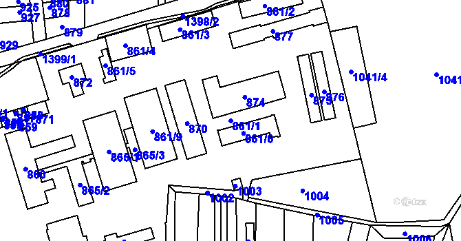Parcela st. 861/1 v KÚ Žabčice, Katastrální mapa