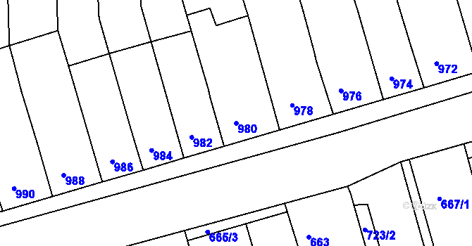 Parcela st. 980 v KÚ Žabčice, Katastrální mapa