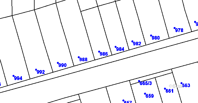 Parcela st. 986 v KÚ Žabčice, Katastrální mapa