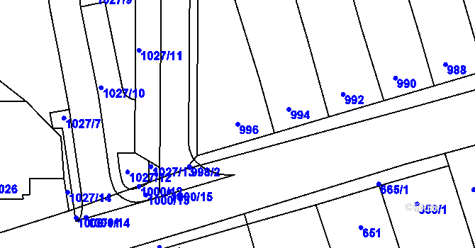 Parcela st. 996 v KÚ Žabčice, Katastrální mapa