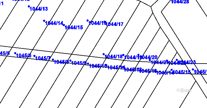 Parcela st. 1044/18 v KÚ Žabčice, Katastrální mapa