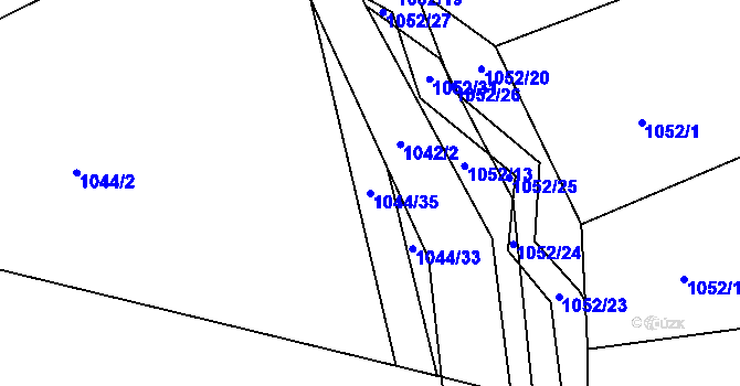 Parcela st. 1044/35 v KÚ Žabčice, Katastrální mapa