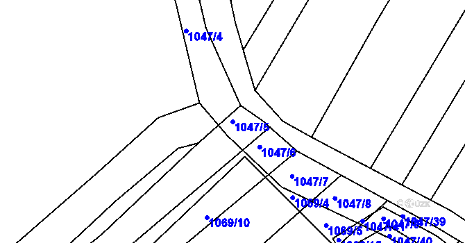 Parcela st. 1047/5 v KÚ Žabčice, Katastrální mapa