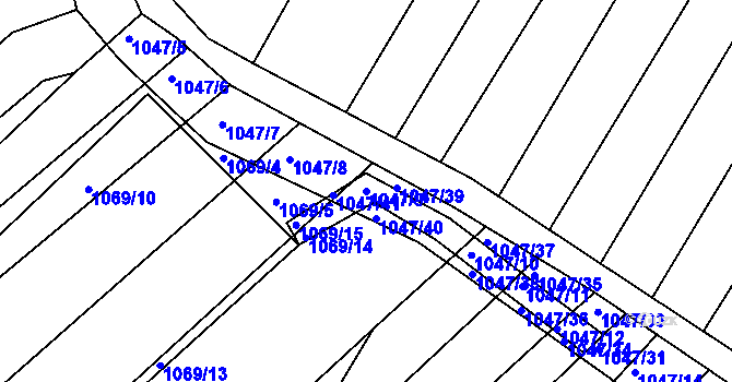 Parcela st. 1047/9 v KÚ Žabčice, Katastrální mapa