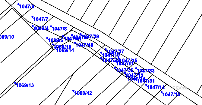 Parcela st. 1047/10 v KÚ Žabčice, Katastrální mapa