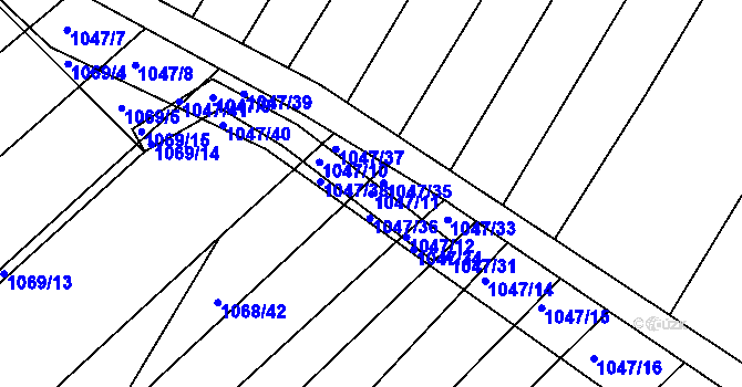 Parcela st. 1047/11 v KÚ Žabčice, Katastrální mapa