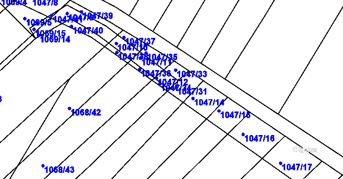Parcela st. 1047/13 v KÚ Žabčice, Katastrální mapa