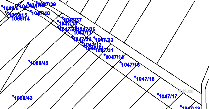 Parcela st. 1047/14 v KÚ Žabčice, Katastrální mapa