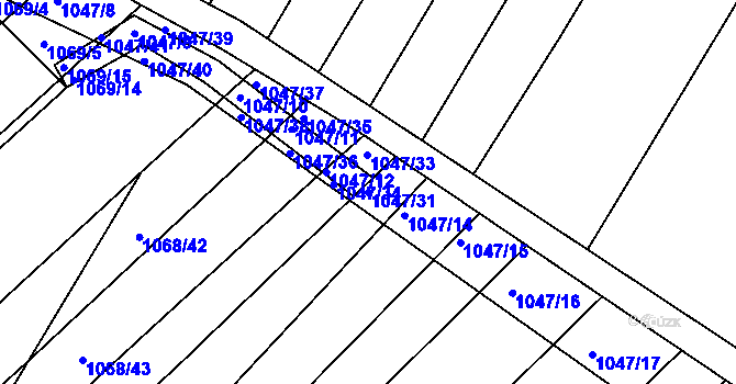 Parcela st. 1047/31 v KÚ Žabčice, Katastrální mapa