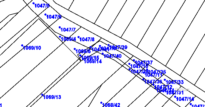 Parcela st. 1047/40 v KÚ Žabčice, Katastrální mapa