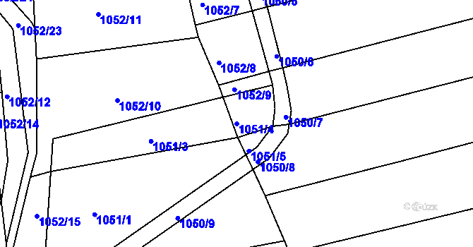 Parcela st. 1051/4 v KÚ Žabčice, Katastrální mapa