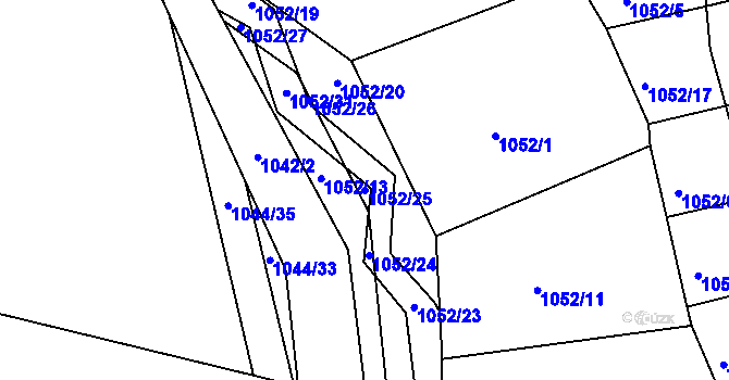 Parcela st. 1052/25 v KÚ Žabčice, Katastrální mapa