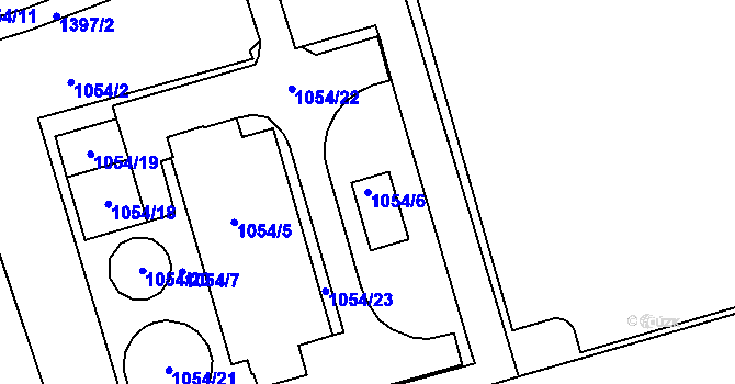 Parcela st. 1054/6 v KÚ Žabčice, Katastrální mapa