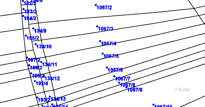 Parcela st. 1067/5 v KÚ Žabčice, Katastrální mapa