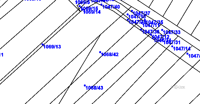 Parcela st. 1068/42 v KÚ Žabčice, Katastrální mapa