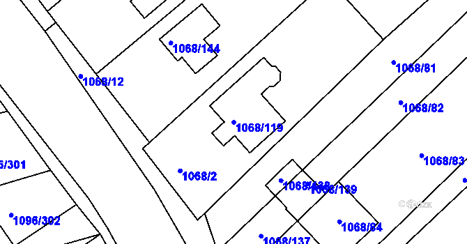 Parcela st. 1068/119 v KÚ Žabčice, Katastrální mapa