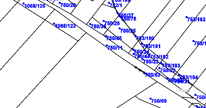 Parcela st. 1068/121 v KÚ Žabčice, Katastrální mapa