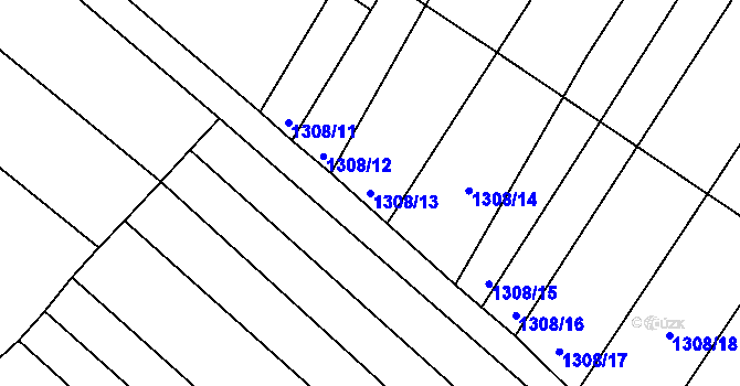 Parcela st. 1308/13 v KÚ Žabčice, Katastrální mapa