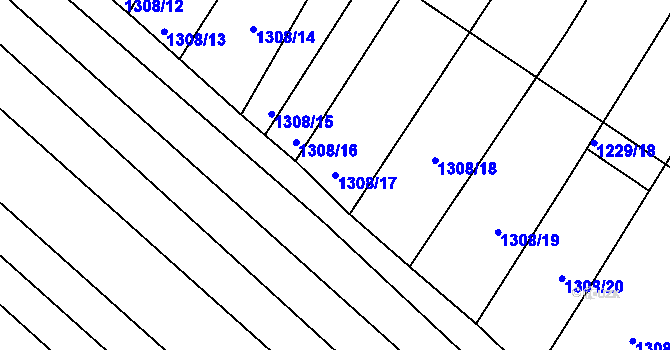 Parcela st. 1308/17 v KÚ Žabčice, Katastrální mapa