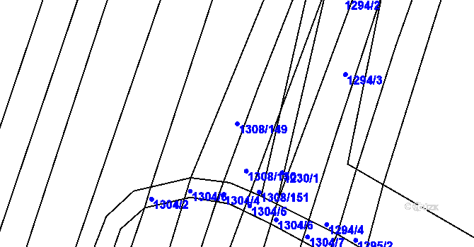 Parcela st. 1308/149 v KÚ Žabčice, Katastrální mapa
