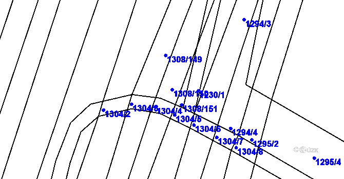 Parcela st. 1308/150 v KÚ Žabčice, Katastrální mapa