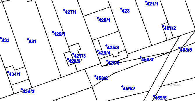 Parcela st. 425/4 v KÚ Žabčice, Katastrální mapa