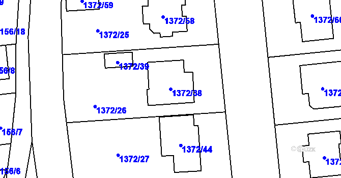 Parcela st. 1372/38 v KÚ Žabčice, Katastrální mapa