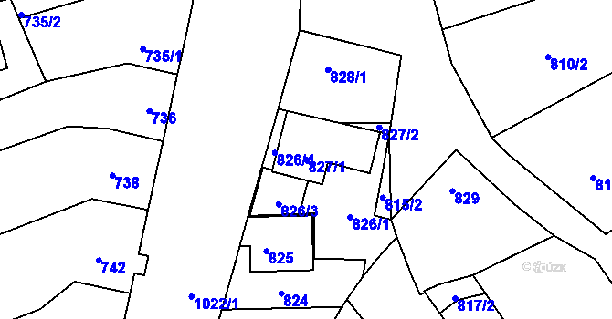 Parcela st. 827/1 v KÚ Žabčice, Katastrální mapa