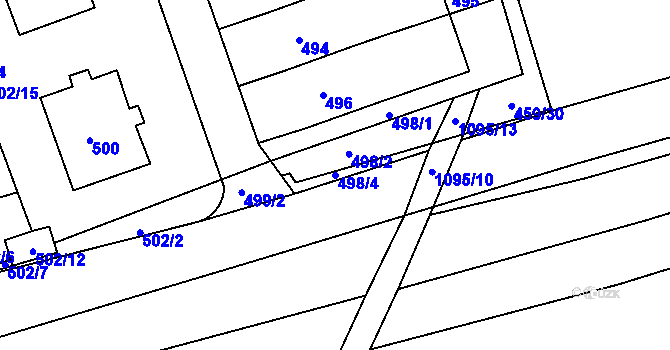 Parcela st. 498/4 v KÚ Žabčice, Katastrální mapa