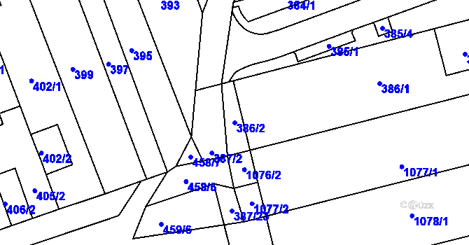 Parcela st. 386/2 v KÚ Žabčice, Katastrální mapa