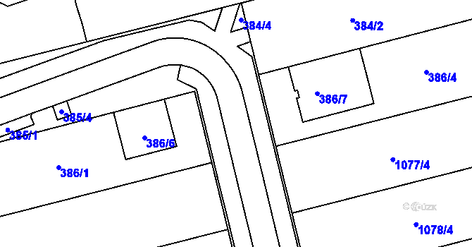 Parcela st. 386/3 v KÚ Žabčice, Katastrální mapa