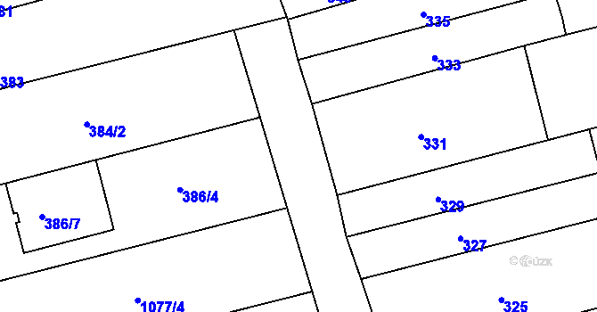 Parcela st. 386/5 v KÚ Žabčice, Katastrální mapa
