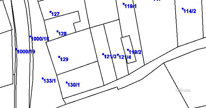 Parcela st. 121/3 v KÚ Žabčice, Katastrální mapa