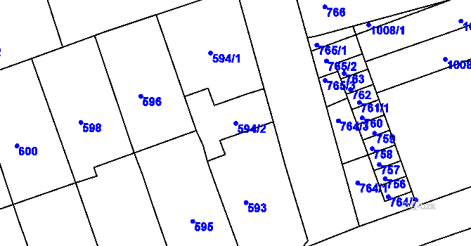 Parcela st. 594/2 v KÚ Žabčice, Katastrální mapa