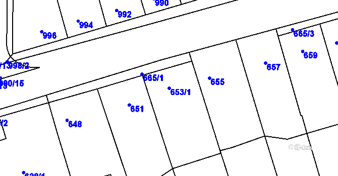 Parcela st. 653/1 v KÚ Žabčice, Katastrální mapa