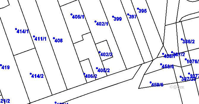 Parcela st. 402/2 v KÚ Žabčice, Katastrální mapa