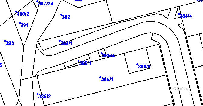 Parcela st. 385/4 v KÚ Žabčice, Katastrální mapa