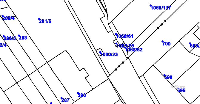 Parcela st. 1000/23 v KÚ Žabčice, Katastrální mapa