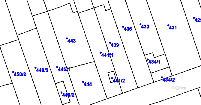 Parcela st. 441/1 v KÚ Žabčice, Katastrální mapa