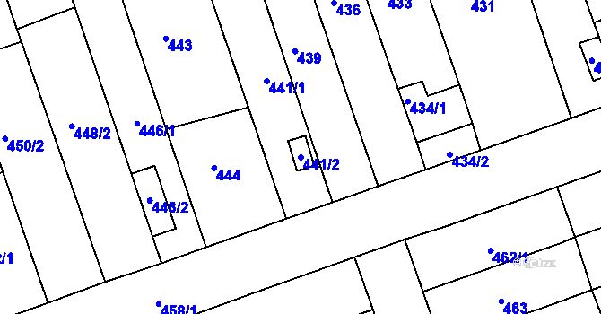 Parcela st. 441/2 v KÚ Žabčice, Katastrální mapa