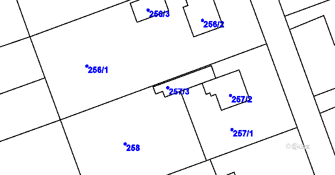 Parcela st. 257/3 v KÚ Žabeň, Katastrální mapa