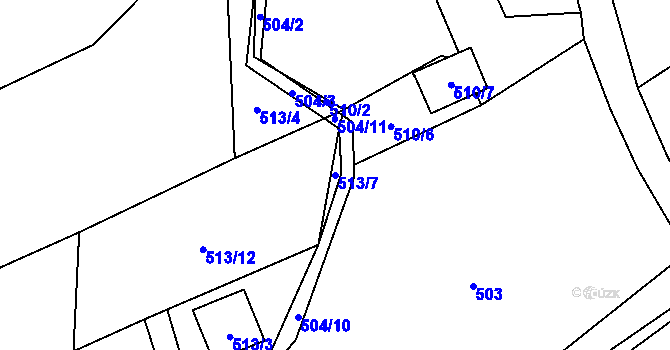 Parcela st. 513/7 v KÚ Žabeň, Katastrální mapa