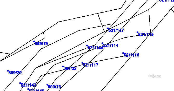Parcela st. 521/144 v KÚ Žabeň, Katastrální mapa