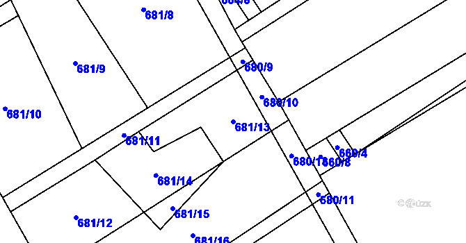Parcela st. 681/13 v KÚ Žabeň, Katastrální mapa