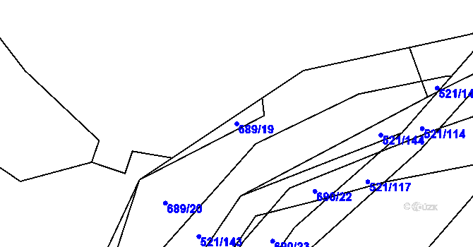 Parcela st. 689/19 v KÚ Žabeň, Katastrální mapa