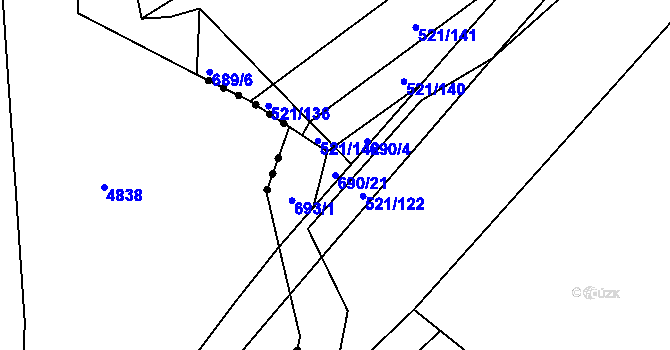 Parcela st. 690/21 v KÚ Žabeň, Katastrální mapa