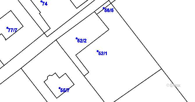 Parcela st. 52/1 v KÚ Žabeň, Katastrální mapa